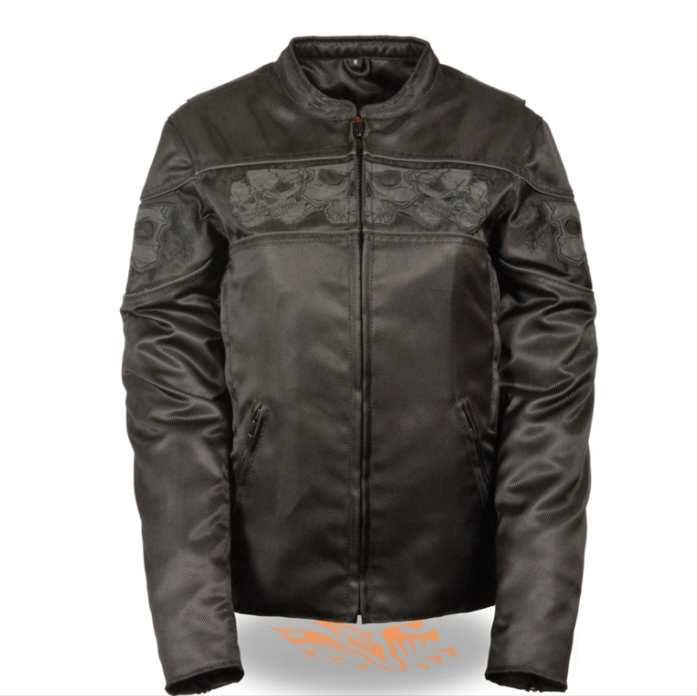 Milwaukee Leather Women's Blk Crossover Scooter Jacket w/ Reflective skulls